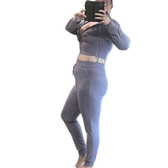 118. Boutique Ash Purple Zip Hoodie Jogger With Pockets Set - Picture 5 of 5